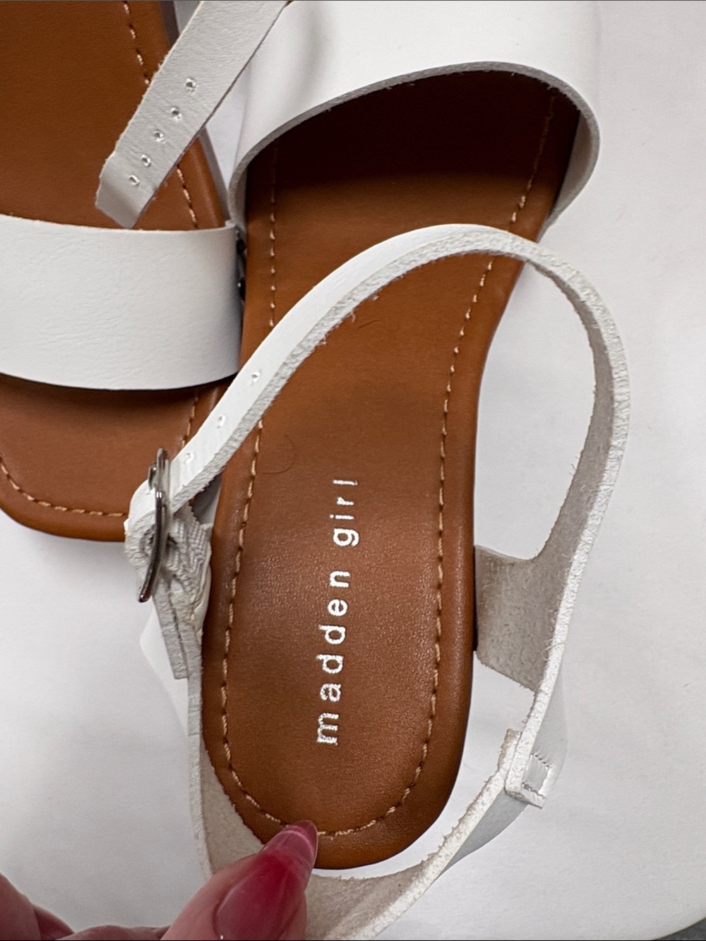 Madden Girl White Platform Sandal with Wood-Effect Block Heel - Picture 3 of 4